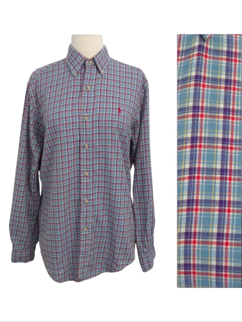 Ralph Lauren Blue Purple Red Plaid Button Down Long Sleeve Shirt- Men's S